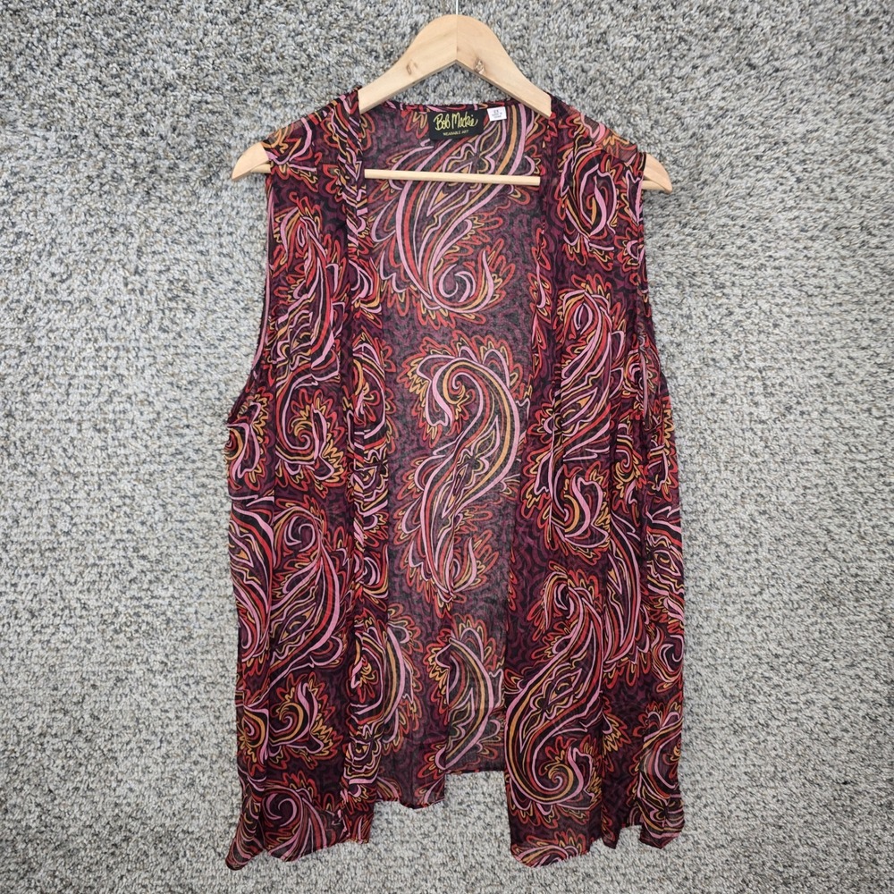 Bob Mackie Cardigan Womens Plus‎ 2X Sheer Chiffon Paisley Open Wearable Art